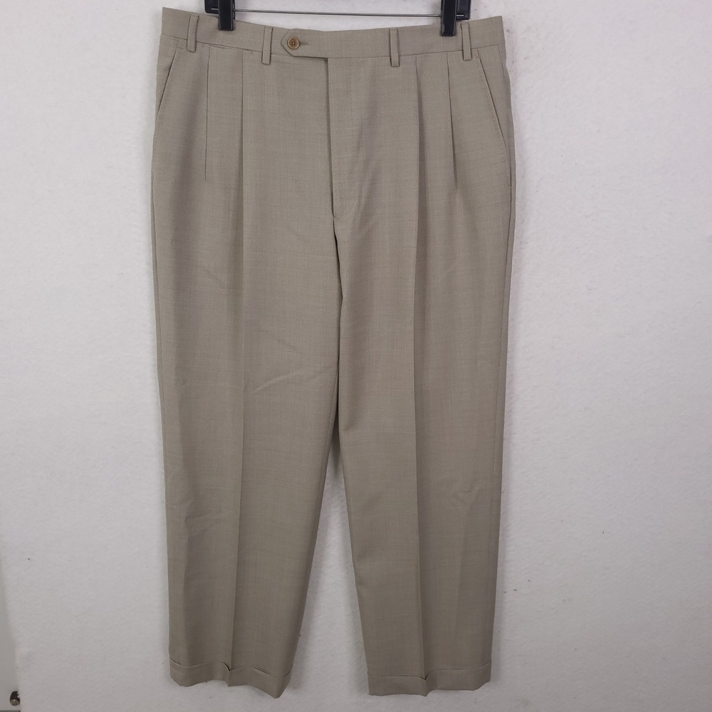 Canali Dress Pants Pleated Trousers Mens 36x28 Tan Wool Made in Italy Luxury